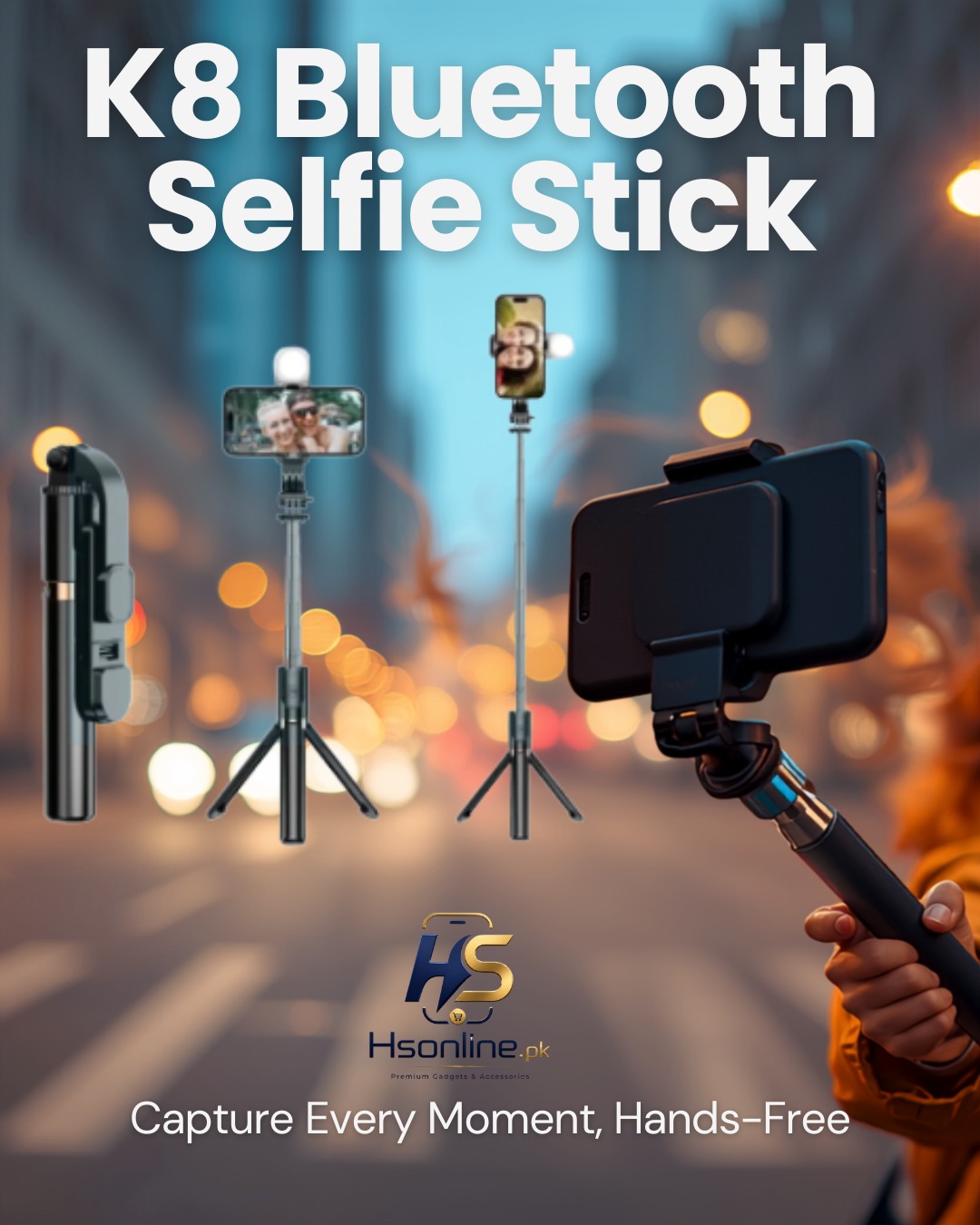 K8 Bluetooth Selfie Stick & Tripod with Wireless Remote